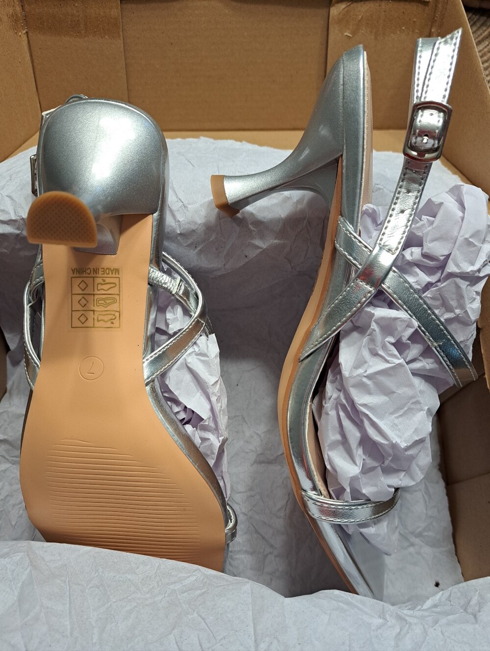 Silver Strappy Square Toe/Heel Kitten Heel Sandals - Picture 4 of 8